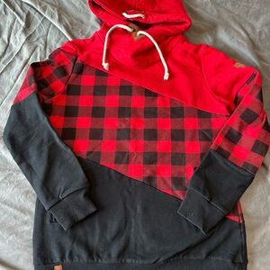 AMPERSAND AVE Red and Black Plaid Hoodie